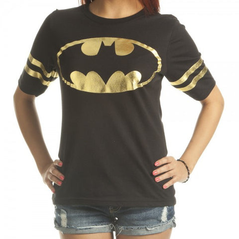 Batman All Foil Juniors Black Athletic T-Shirt